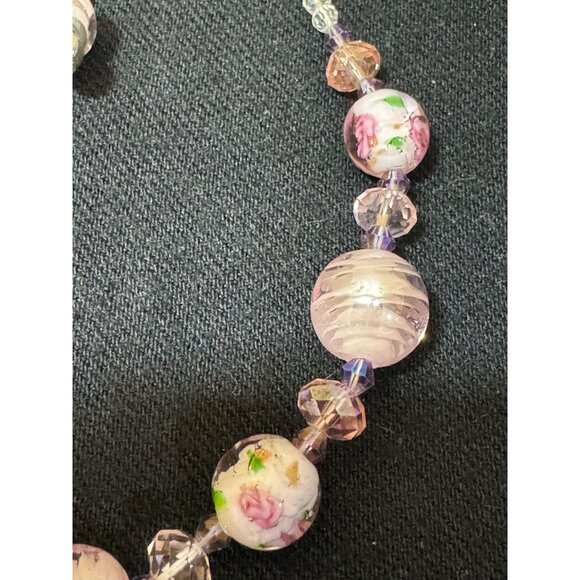 Vintage Handcrafted Pink Floral Glass Bead Necklace & Earring Set - Picture 3 of 5